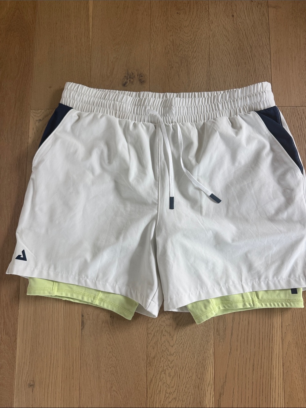 Joola Men's Woven 2-in-1 Athletic Shorts with Lime Inner Liner and Navy Trim